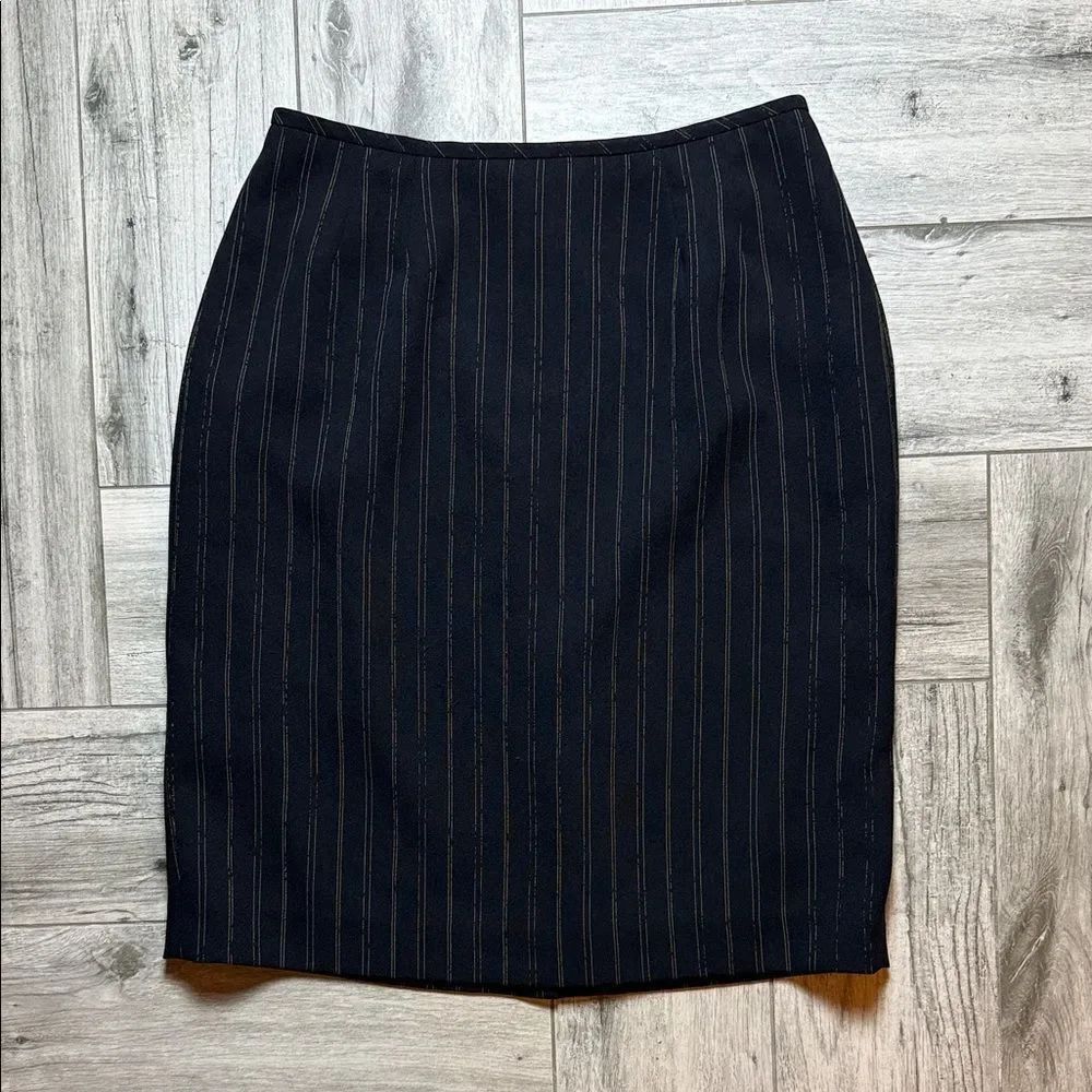 Le Suit Dark Pinstripe Pencil Skirt